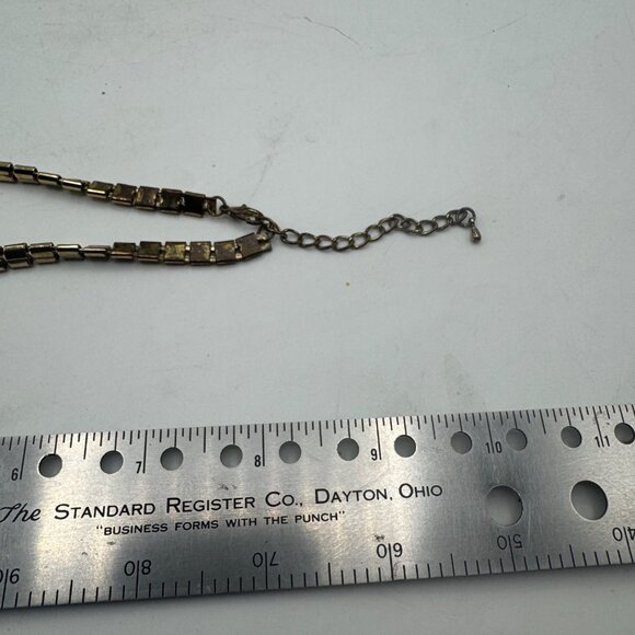 Gold Tone Statement Necklace Green Faceted Acrylic Stones Bib Design - Picture 9 of 9